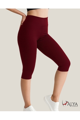 Diz Altı Kapri Tayt Yüksek Bel Likralı Parlak Dalgıç Kumaş, Antrasit Füme Bordo