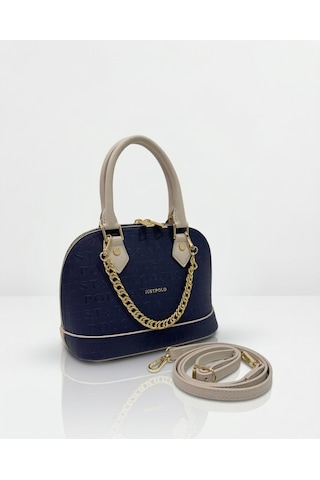 Just Polo Kadın Zincir Detaylı Lüks El Ve Omuz Çantası Shopper Ebat : 25x22 Cm Lacivert - Taş