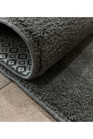 Balat Halı Raschel Carpet Koyu Gri Mikro Polyester Kaymaz Taban Shaggy Halı