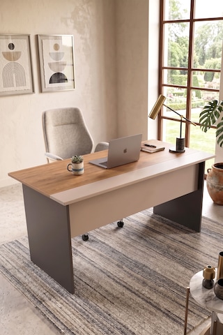 Robin Home Nexus Yönetici Ofis Takımı Makam Takımı Çalışma Masası Sehpa Keson 3 Parça Sepet-kumsal-antrasit Kahverengi