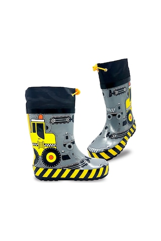 Denokids İnşaat Araçları Erkek Çocuk Gri Yağmur Botu Renkli