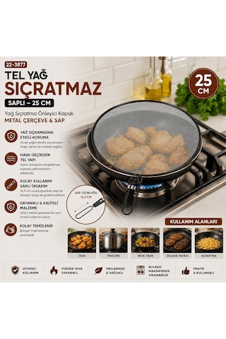 İbico İ22-421 Saplı Tel Yağ Sıçratmaz - 25 Cm Siyah Metal Çerçeveli 14 Cm Sap- 12'li Paket Diğer