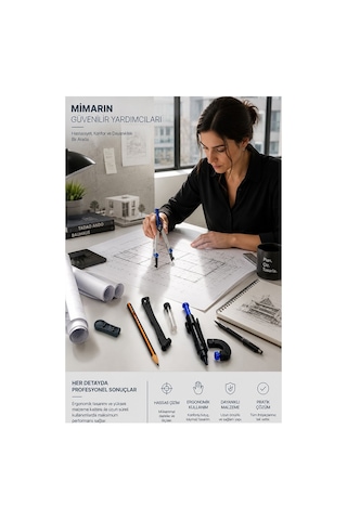 Metal Pergel Seti 7 Parça 1 Paket Maped Technic Compact Profesyonel Pergel Çizim Proje Matematik Mimari Çizim Seti