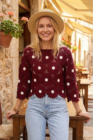 Sayzen Your Shine Tığ Işleme Dantel Çiçek Desenli Bluz Sy-2601-tg Bordo