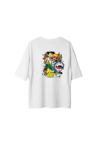 Paybuy Kadın Oversize Grafik Baskılı Tişört Oyun Temalı Karikatür Tasarı Beyaz