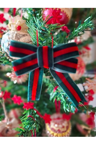 5li Yılbaşı Ağaç Süsü Fiyonk Seti -kurdele Fiyonk Noel Ağacı Süsleme, -el Emeği-klasik Noel Rengi