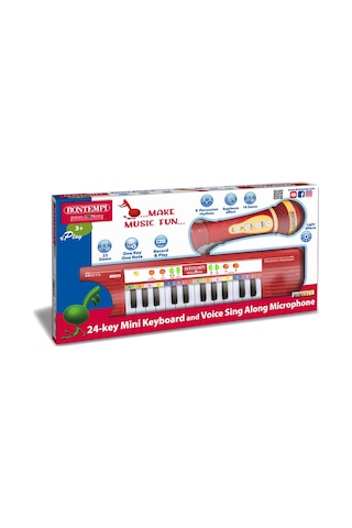 Minik Müzisyenlere Elektronik Mikrofonlu Işıklı 24 Tuşlu Kırmızı Org