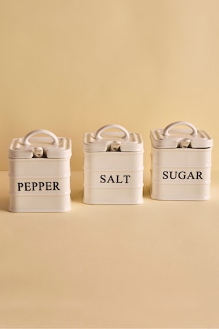 Bianca 3'lü Beyaz Kulplu Porselen Kare Baharatlık Takımı Beyaz Beyaz