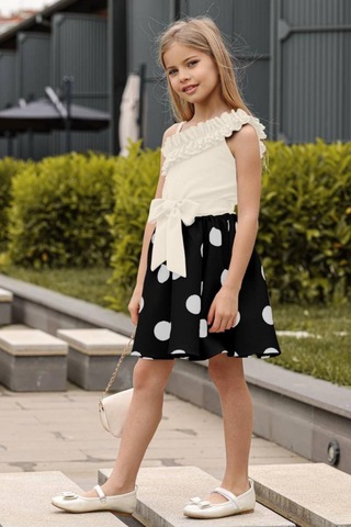 Riccotarz Kız Çocuk Puantiyeli Pulpayet Kuyruklu Kat Kat Tüllü Siyah Abiye Siyah