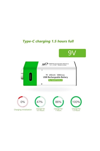 Novahub E15507-2 C Tipi Bağlantı Noktası Şarjlı 9v Lityum Pil 2 Kullanışlı Versiyon, 2 Battery