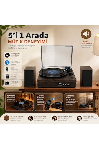 Dosound Ds-022 Nostaljik Bluetooth Pikap Çalar Usb Sd Kart Fm Radyo 1 Adet