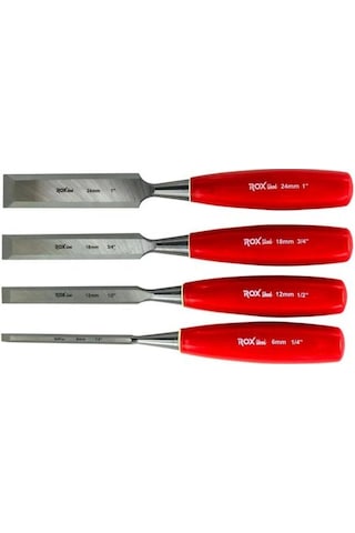 Rox Wood 0184 Ahşap Oyma, Düz Uçlu Iskarpela Takımı 4 Parça