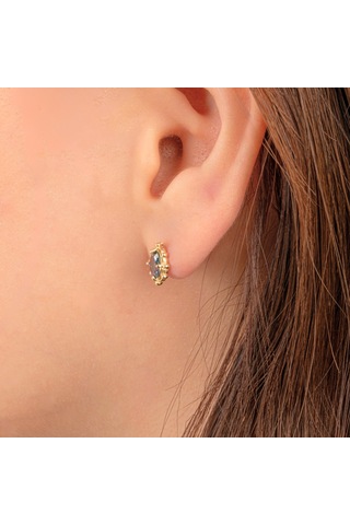 Altın Küpe - 14 Ayar Altın Vintage Tasarım Mistik Topaz Taşlı Küpe Sarı