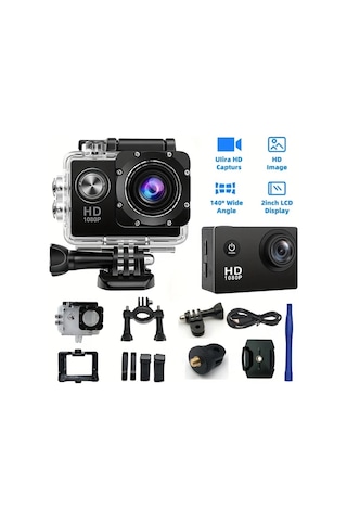 Dashanshop Siyah Ultra Hd Aksiyon Kamerası 140 1080p 2" Lcd Dijital Titreme Önleyici Balıkgözü Lens Şarj Edilebilir Pil Mp4 Formatı