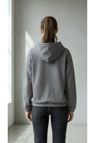 Oversize Kanguru Cepli Kapüşonlu Sweatshirt Füme