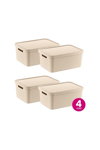 Smartware 4'lü Set Stafi Çok Amaçlı Kapaklı Kutu Latte 4,5 Lt - Latte, Çok Amaçlı Kapaklı Kutu, Ev-ofis-depo İ Genel