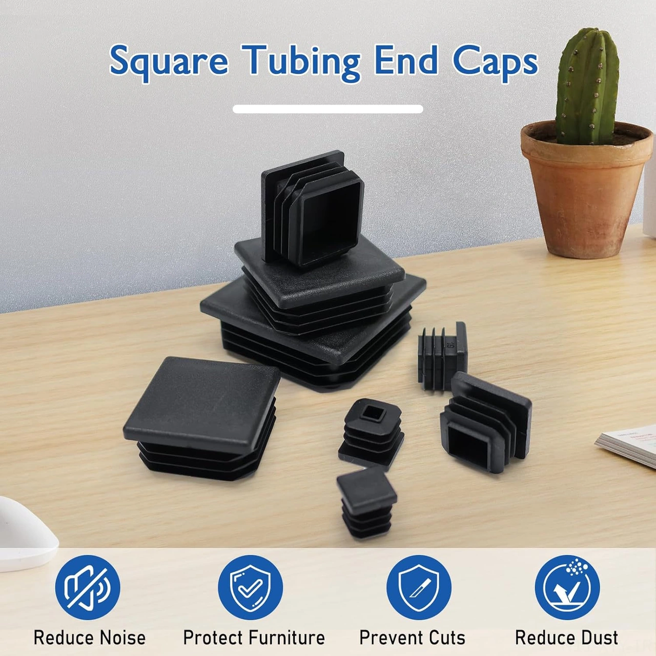 Yaleker 32 Adet 2.5x2.5x1.4cm Siyah Plastik Kare Boru Tıkanıcısı, Metal Boru护栏 Ve Mobilya Ayakları İçin Kayma Önleyici Korumalı Uyumlu Kapaklar Siyah