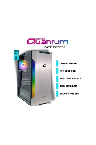 Quantum Gaming DAZZLE DZ1706 i5-14400F 16 GB 500 GB NVMe RTX5060 Free Dos Masaüstü Oyuncu Bilgisayarı