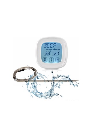 Yaleker Beyaz Dokunmatik Ekranlı Mutfak Termometresi - Isı Ölçer, Zamanlayıcı, Su Geçirmez Prob Sn124 - Pil Dahil Değil