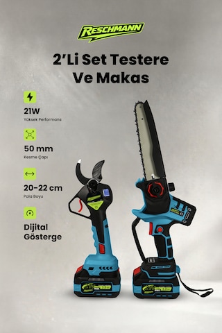 R-9908-9108 2'li Set Şarjlı Testere Ve Budama Makası 21v - 3.0 Ah - Dijital Göstergeli R-9908-9108 2'li Set Şarjlı Testere Ve Budama Makası 21v - 3.0 Ah - Dijital Göstergeli