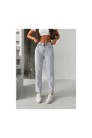 Bluemarlin Gri Kar Ön Arka Taşlı Paça Kesik Mom Denim Pantolon Gri Kar