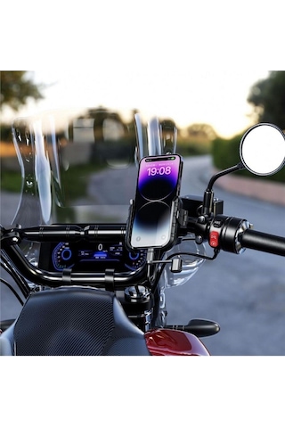 Nukrotech Mr Plus Motosiklet Telefon Tutucu Usb-c Şarjlı Gidon Ve Ayna Bağlantı Aparatlı Siyah