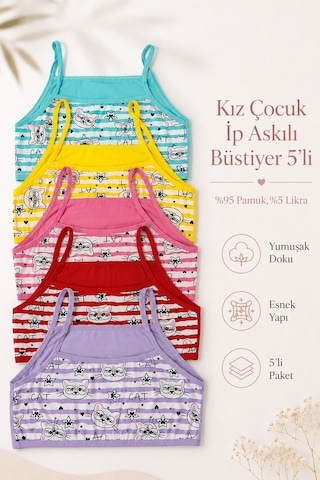 Nicoletta Kız Çocuk Büstiyer İp Askılı Baskılı Pamuklu Likralı Pembe