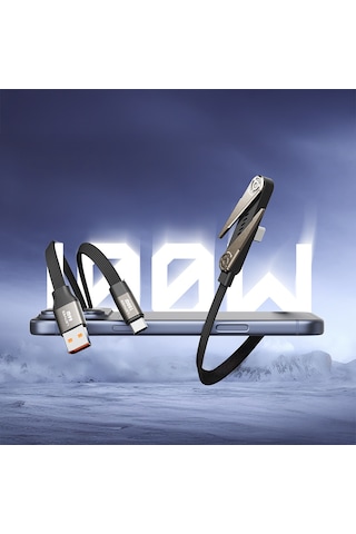 Lenyes Lc553 Type-c To Type-c Stand Özellikli E-mark Smart Çipli Data Ve Şarj Kablosu 100w 1m Siyah