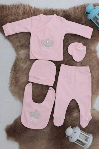 Sema Baby 5 Parça Hastane Çıkışı Zıbın Seti 0-3 Ay - Queen Beyaz