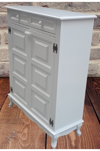 Bengi Ayakkabılık Kareli Çok Amaç Model Parlak Beyaz 2 Kapaklı