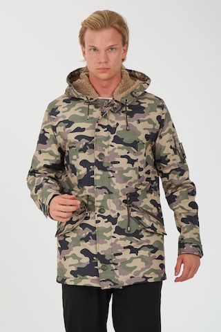 Sposo 1738 Su Itici Kumaş , Kapşonlu Siyahlı Kamuflaj Erkek Kaban Yeşil - Siyah