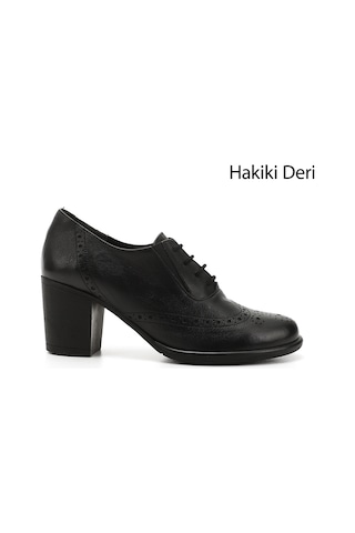 Gönderi(R) Gönderi R Kadın Siyah Bağcıklı Orta Kalın Topuklu Hakiki Deri Oxford Ayakkabı Gdza13424040 siyah