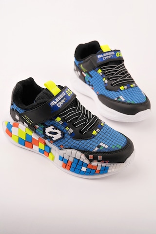 Muggo Block Renkli Blok Tabanlı Cırtlı Ve Bağcıklı Çocuk Sneaker Spor Ayakkabı Mavi