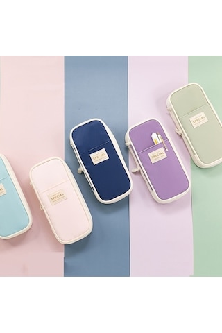 Maoyaya Angoo Macaron Çift Katmanlı Geri Çekilebilir Büyük Kapasiteli Kalem Kutusu Açık Mavi Açık Mavi