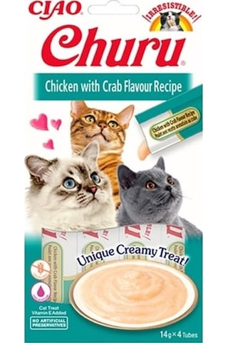 Ciao Churu Cream Tavuklu Ve Yengeçli Kedi Ödül Kreması 4 X 14 Gr