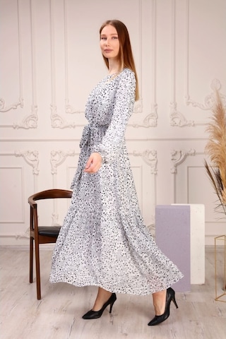 Aymeravm - Desenli Kuşaklı Büyük Beden Kadın Elbise - Çuha0702Ga