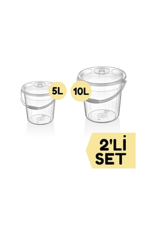 Bayev 2'li 10-5 Litre Kapaklı Su Kovası Şeffaf Un Bakliyat Patates Soğan Saklama Temizlik Bahçe Kovası Diğer