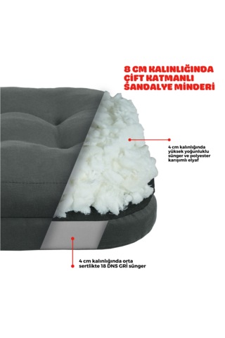Xpermate Çift Kat Sandalye Minderi 42x42x8 Antrasit