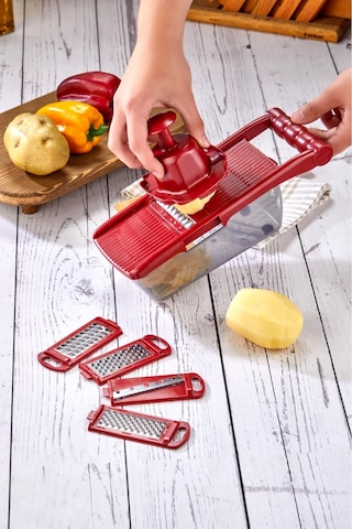 Cooker 5 Bıçaklı Hazneli Lüx Paslanmaz Çelik Rende Ckr3379-kırmızı Kırmızı