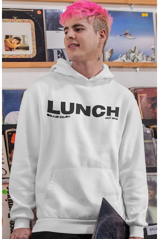 Sevbano Billie Eilish Lunch Şarkıcı Sırt Baskılı Unisex Oversize Penye Ho beyaz