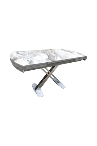 Bengimobilya Masa X Ayak Model Metal Transmisyon Çelik Nikelaj Beyaz Mermer Ta