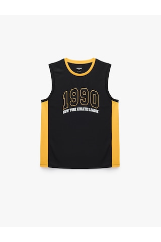 Koton Regular Fit Kolsuz Renk Bloklu Bisiklet Yaka Baskılı Spor Atlet Siyah 7wam30006nk