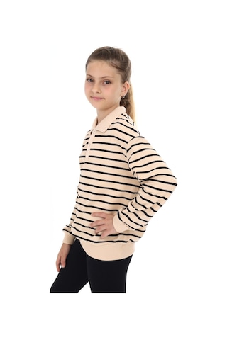Toontoy Kız Çocuk Çizgili Sweatshirt Bej