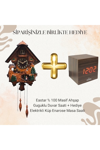 Eastar Ahşap Guguklu Balerin Duvar Saati Hediye Küp Masa Saati Kahverengi