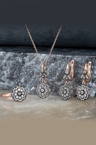 Elmas Montürü Gümüş Gül Modeli Takı Seti (521257572)