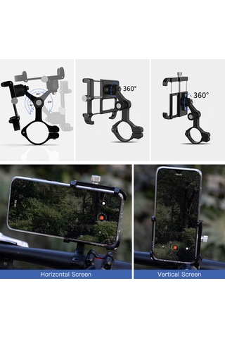 Geeksen Alüminyum Bisiklet Telefon Tutucu Cnc İşlenmiş 360 Döner 60-100mm Cihaz Uyumlu Titanyum Renkli Çok Renkli