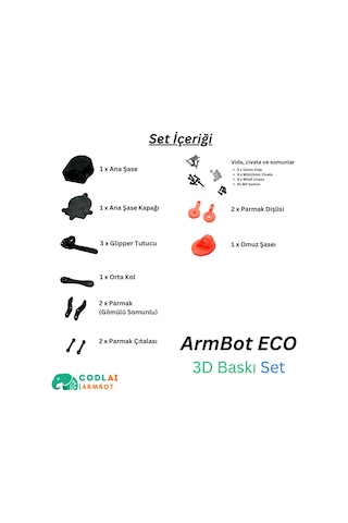 Codlaı Armbot Eco 3d Baskılı Programlanabilir Robotik Kol Seti - Ekonomik Mekanik Stem Kiti