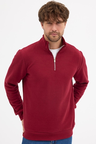 Erkek Bordo Standart Fit Normal Kesim Pamuklu Yarım Fermuarlı Dik Yaka Pamuklu Sweatshirt Bordo