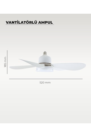 5 Kanatlı Vantilatör Led Ampul 3 Renk - Kumandalı 1 Adet