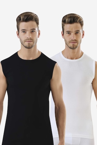 Erkek Beyaz - Siyah Tişört Sıfır Kol Sıfır Yaka Kolsuz Atlet 2'li %100 Pamuk Beyaz - Siyah